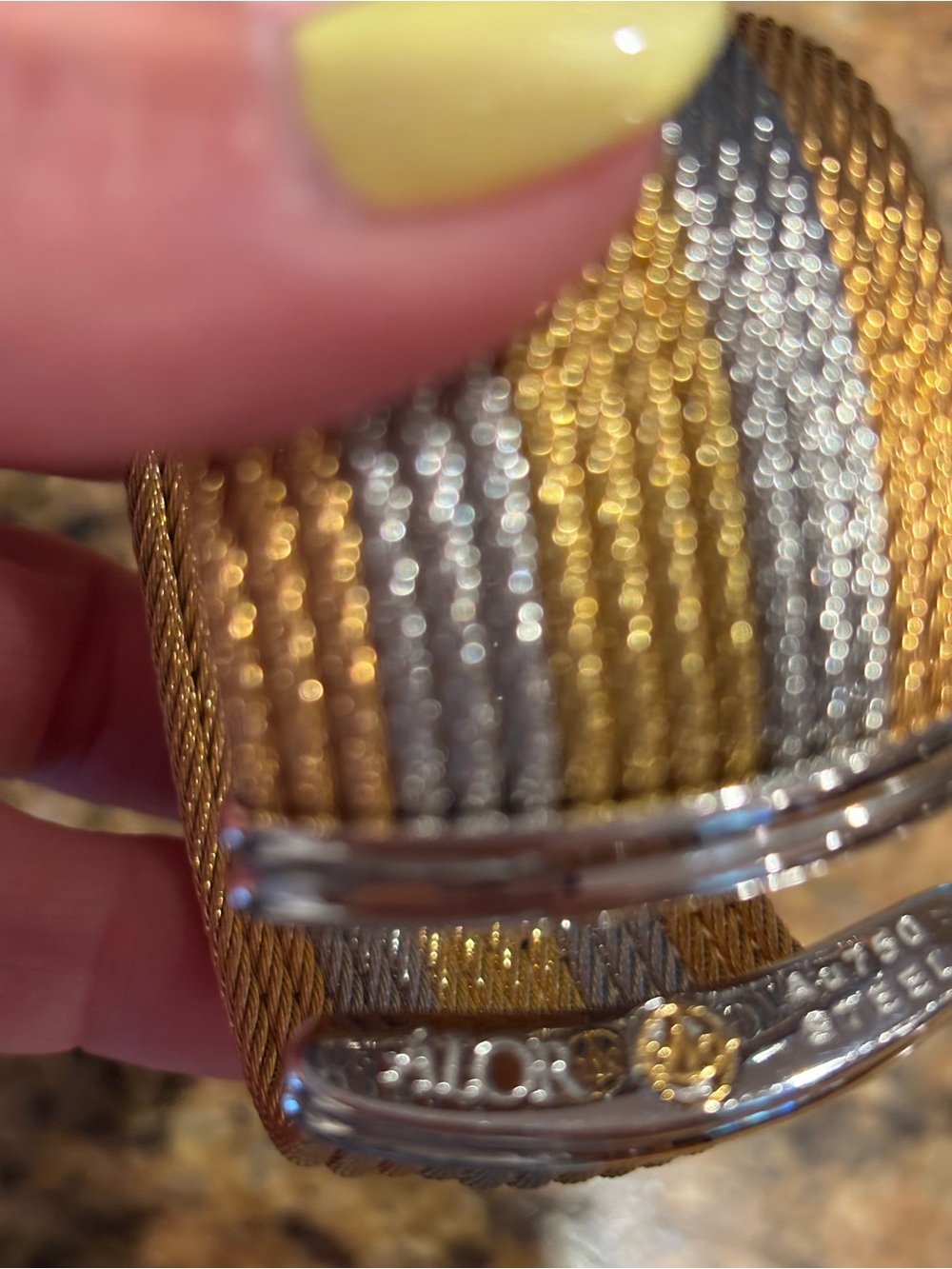 ALOR Multicolor Cable Bangle Bracelet - Gold, Silver, Blue Oversized 16 row - Picture 5 of 8